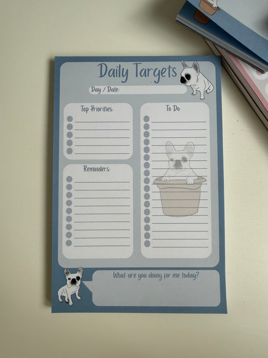 Frenchie Daily Targets A5 Notepad - Chambray Blue