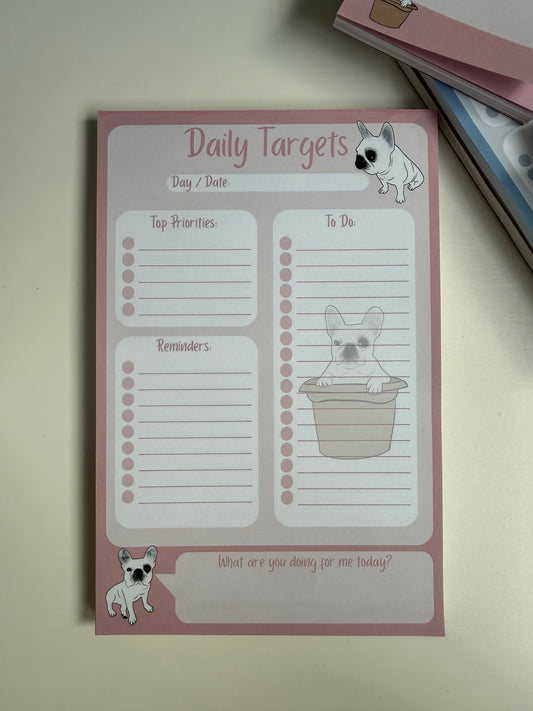 Frenchie Daily Targets A5 Notepad - Dusty Pink