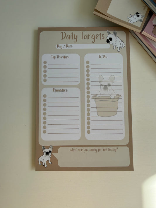 Frenchie Daily Targets A5 Notepad - Tan