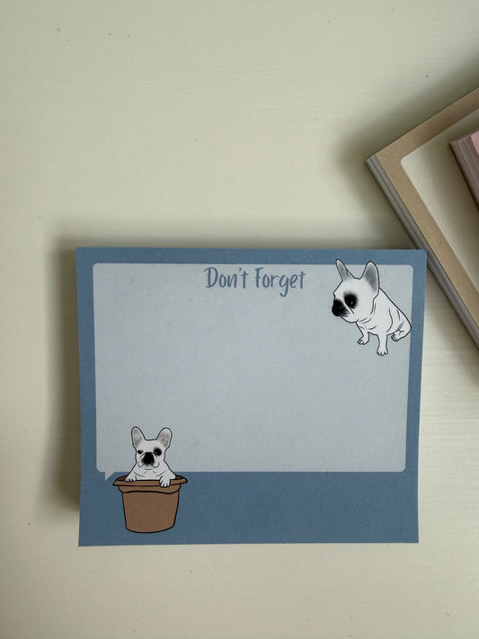 Frenchie "Don't Forget" Sticky Notes - Chambray Blue
