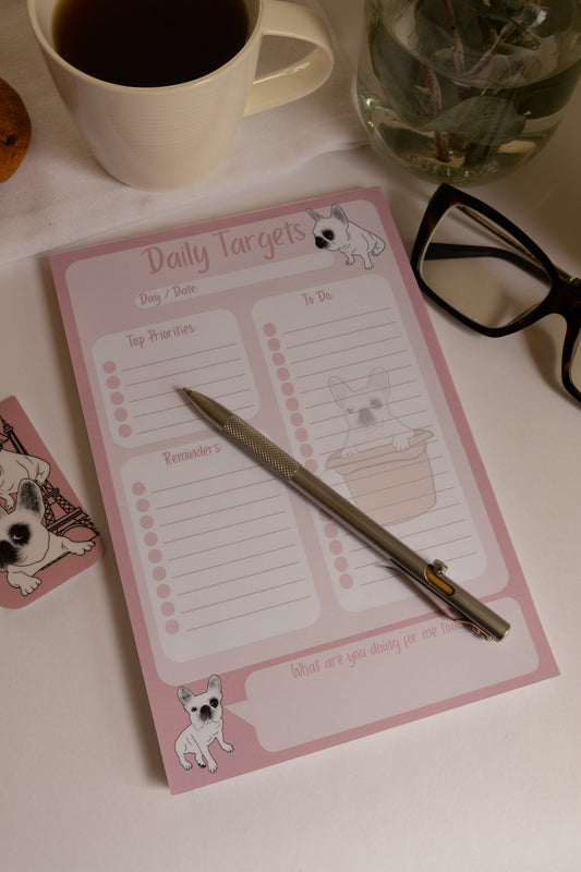 Frenchie Daily Targets A5 Notepad - Dusty Pink