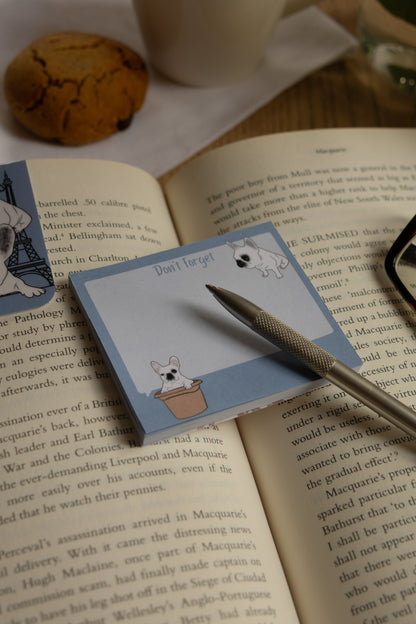 Frenchie "Don't Forget" Sticky Notes - Chambray Blue