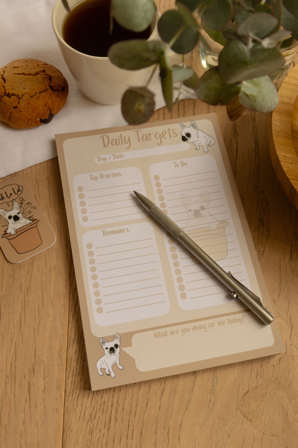 Frenchie Daily Targets A5 Notepad - Tan