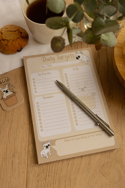 Frenchie Daily Targets A5 Notepad - Tan