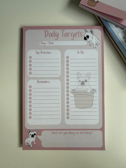 Frenchie Daily Targets A5 Notepad - Dusty Pink