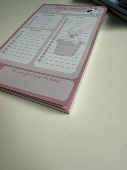 Frenchie Daily Targets A5 Notepad - Dusty Pink