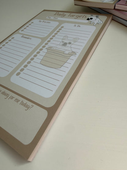 Frenchie Daily Targets A5 Notepad - Tan