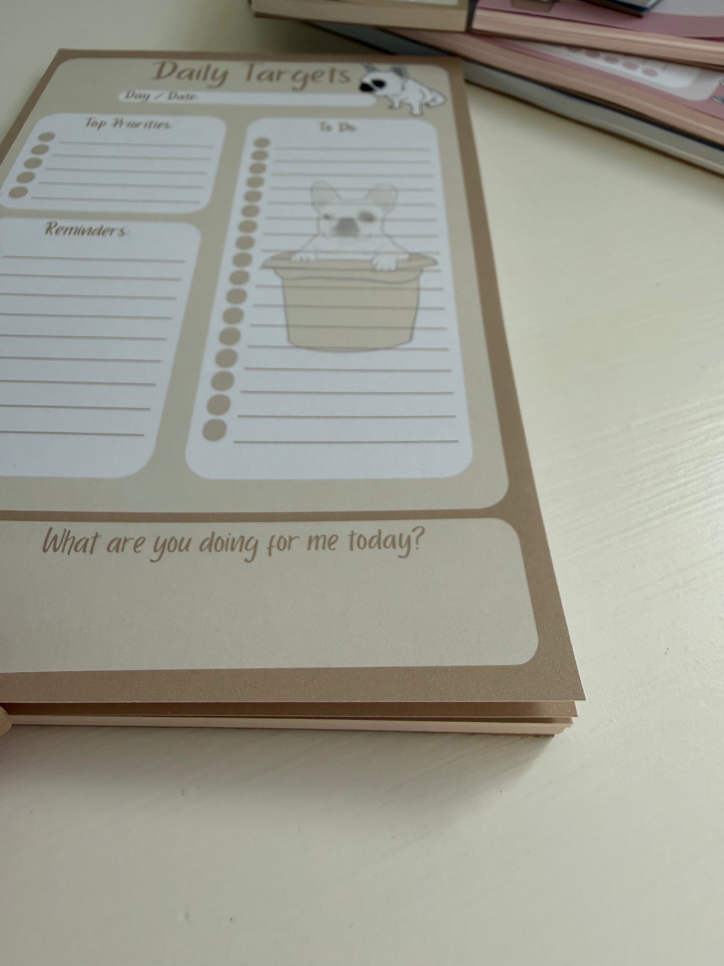 Frenchie Daily Targets A5 Notepad - Tan